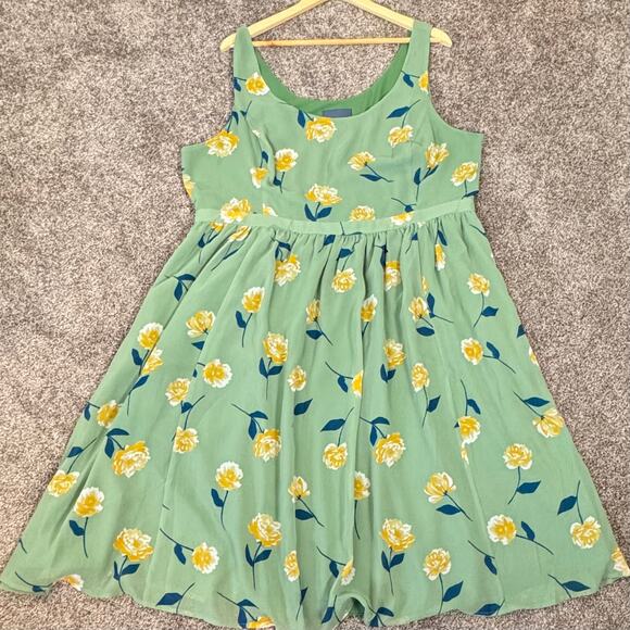 Modcloth Women's Size 2X Green Floral Baby Doll Sleeveless Dress Lined Summer - Picture 3 of 8
